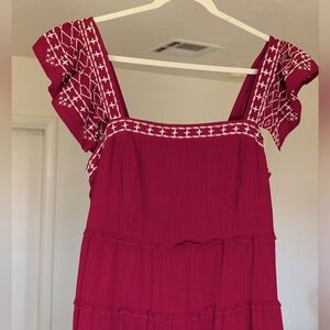 Ruffle Tiered Know Rose Dress with Embroidered Details - Large
